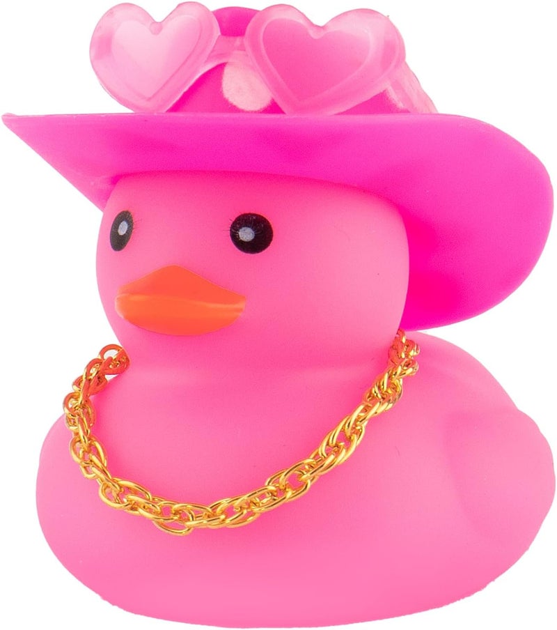 wonuu Car Cowboy Rubber Ducks, Dashboard Decorations Pink Duck for Car Ornament Accessories with Hat Heart Glasses Chain, Pink White - Image 1